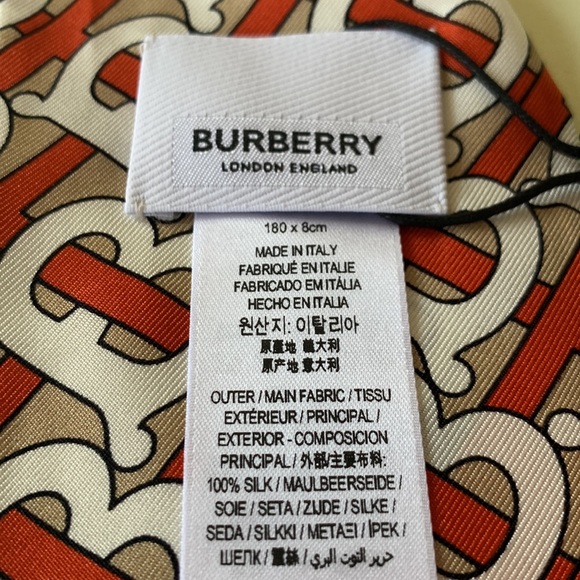 New Burberry Double-Sided Monogram Archive Silk Scarf Twilly 3"x71" - Picture 6 of 7